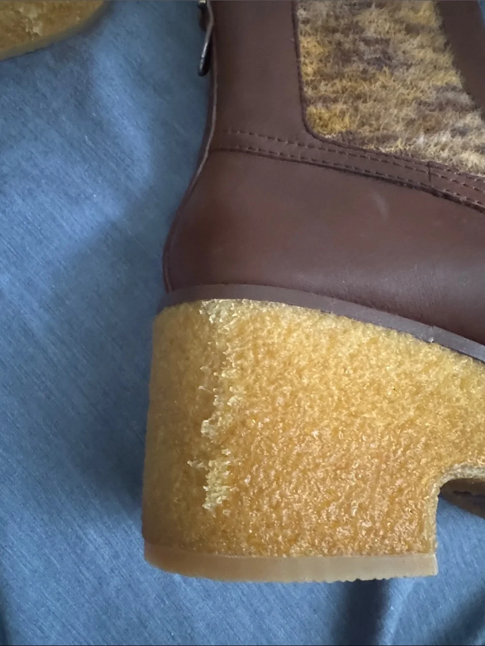 Coach Delaney Chelsea Boots Brown Leather Platform with Knit Panel